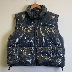 Love Streak Glossy Puffer Vest in Dark Gray